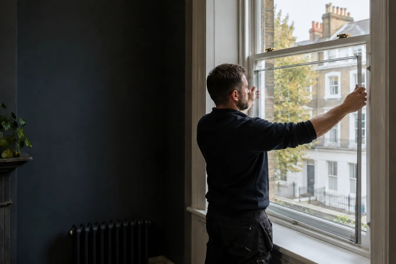 Illustrative Lift Out Secondary Glazing scene: Secondary glazing in a Victorian London home.