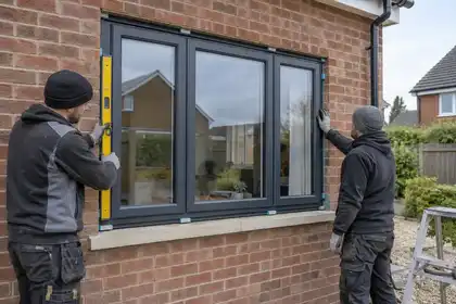 Fitters checking a newly installed triple glazed casement window